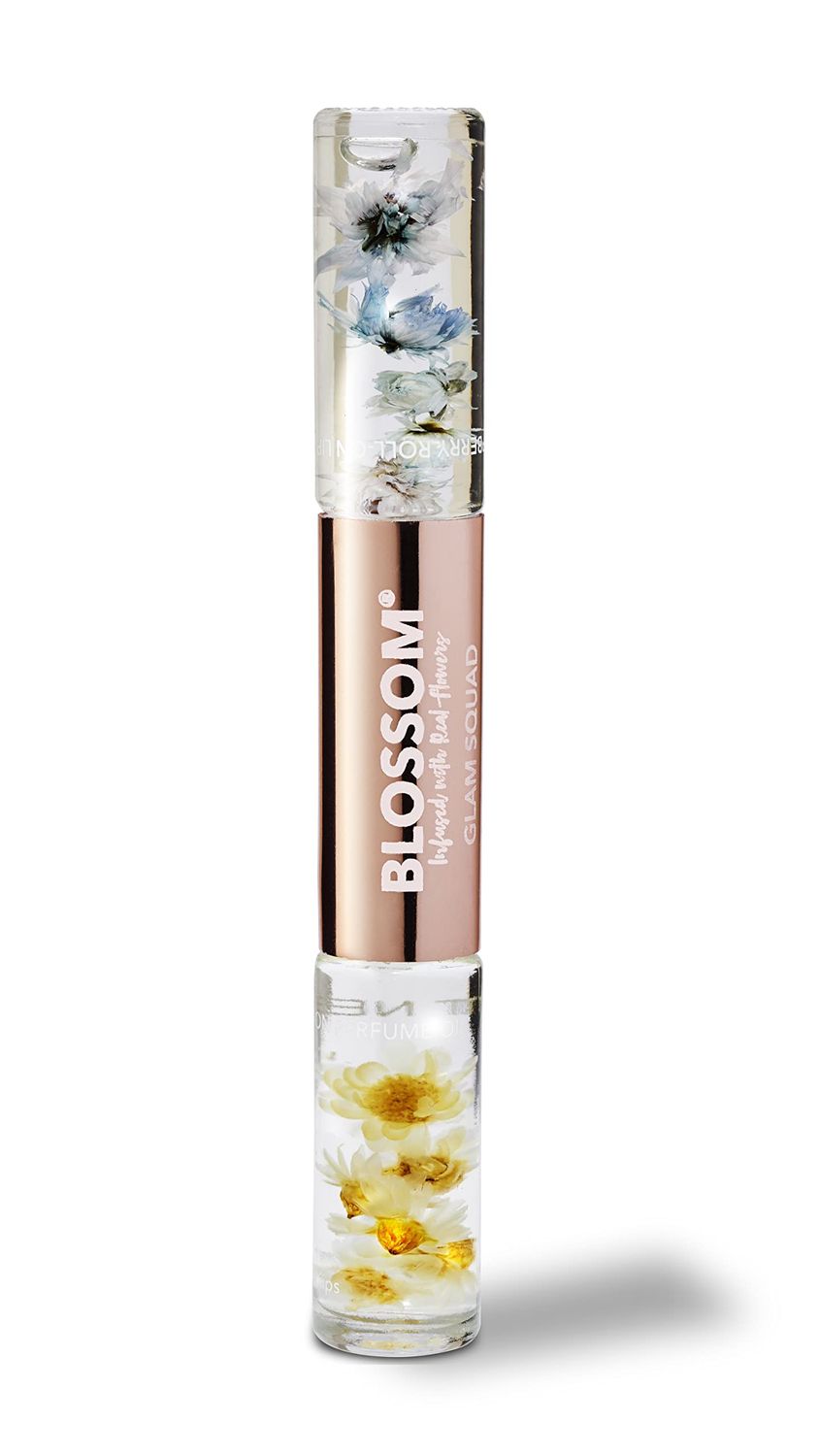 Blossom Lip Gloss &amp; Roll On Perfume for Women, Glam Squad Double Sided Gift Set, Infused with Real Flowers, Bachelorette Gift, Made in USA 0.2oz, RaspberryCoconut Nectar