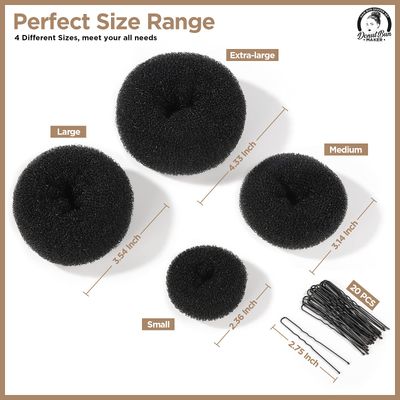 Teenitor Hair Donut, Hair Bun Maker, BlackExtra-large, Large, Medium and Small