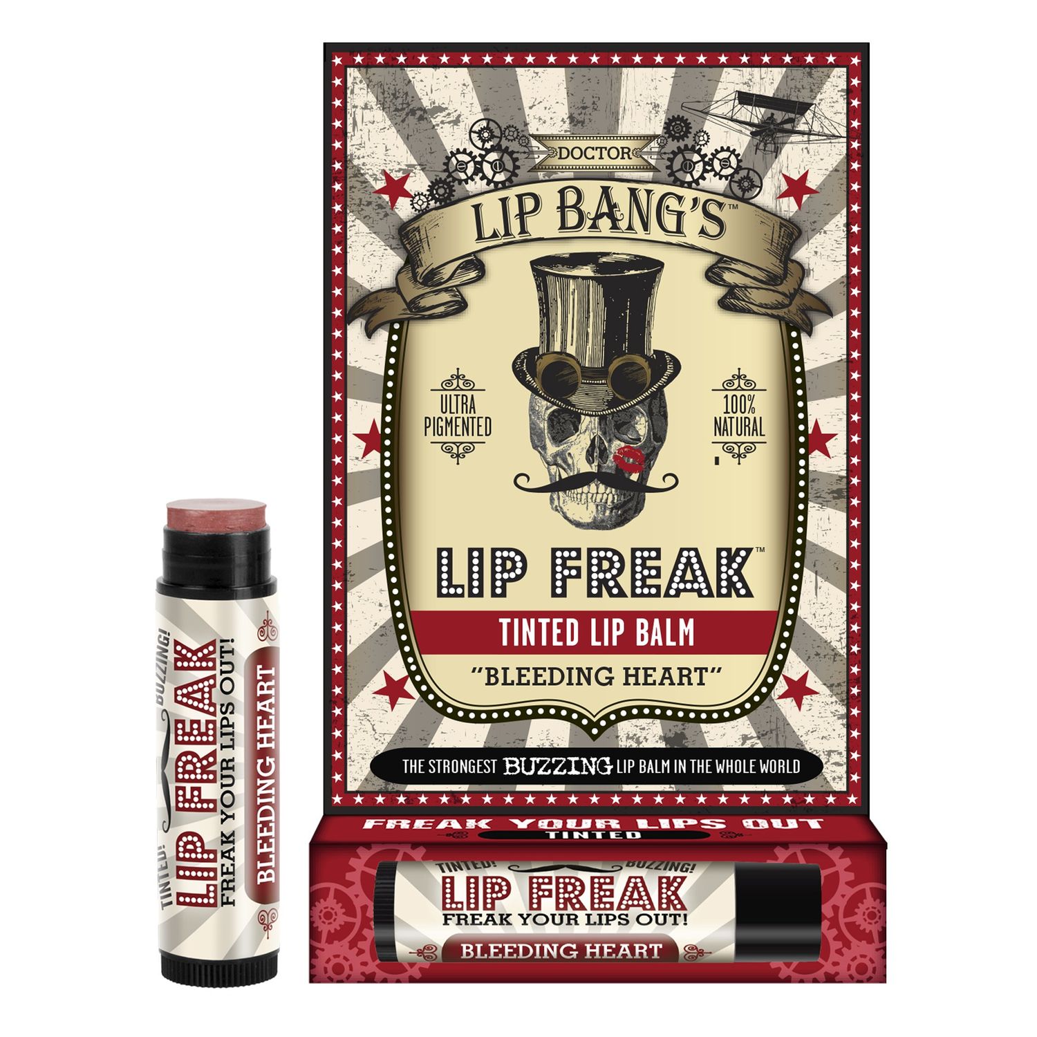 Doctor Lip Bang&#39;s BUZZING Lip Balm | Lip Freak| 100% All Natural | Cruelty Free | Tinted | Bleeding Heart