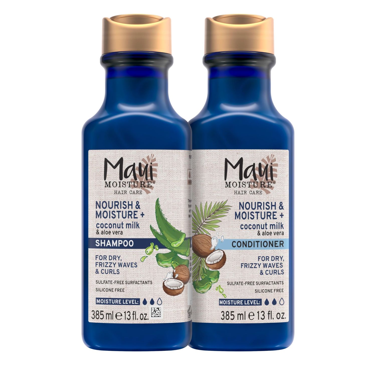 Maui Moisture Nourish &amp; Moisture  Coconut Milk Shampoo  Conditioner to Hydrate and Detangle Curly Hair, Lightweight Daily Moisturizing Shampoo, Vegan, Silicone &amp; Paraben-Free, 13 Fl Oz