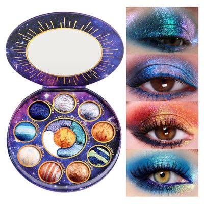 Tintark Galactic Assemble Eyeshadow Palette 14 Colors Glitter Shimmer Metallic Eye Shadow Pallet Brown Blue Galaxy Eye Makeup Palettes Create Space-like Eyes Make up Vegan &amp; Talc Free