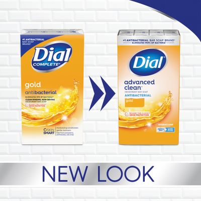 Dial Antibacterial Deodorant Bar Soap, Advanced Clean, Gold, 4 Oz, 32 Bars