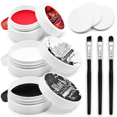 3-Piece Red Black White Face &amp; Body Paint Set - Professional Corpse Cosplay SFX Makeup Kit for Halloween, Skeleton, Skull , Clown, Vampire, Zombie, Full Coverage Skin Paints for Adults Kids
