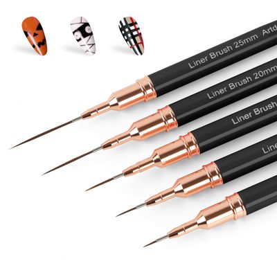 Artdone Metallic Nail Art Pens, Liner Brushes Set, 5PCS Black Color Nail Tools For Long Lines, Thin Details, Fine Drawing, Liner Brush UV Gel Polish Painting Nail Design Sizes 58122025mm