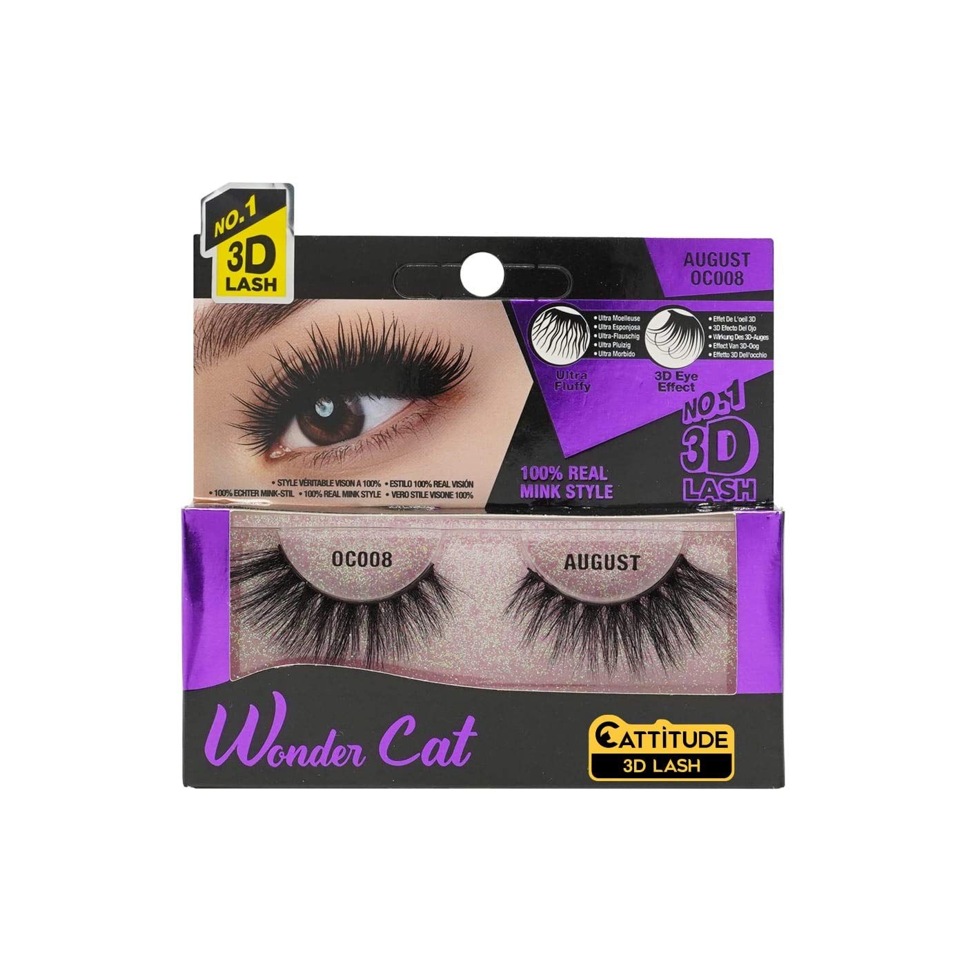 CATTITUDE 3D LASHES August Wonder Cat Faux Mink False Eyelashes, Lightweight &amp; Reusable, Cruelty-Free