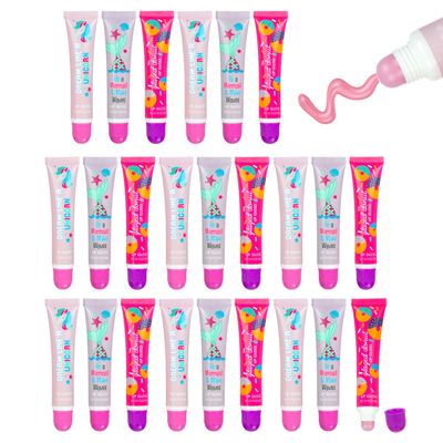 Expressions 24pc Flavored Lip Gloss for Kids and Teens - Unicorn Themed Lip Gloss in Assorted Fruity Flavors, Unicorn Gifts for Girls, Teen Girls Party Favors, Non Toxic Makeup