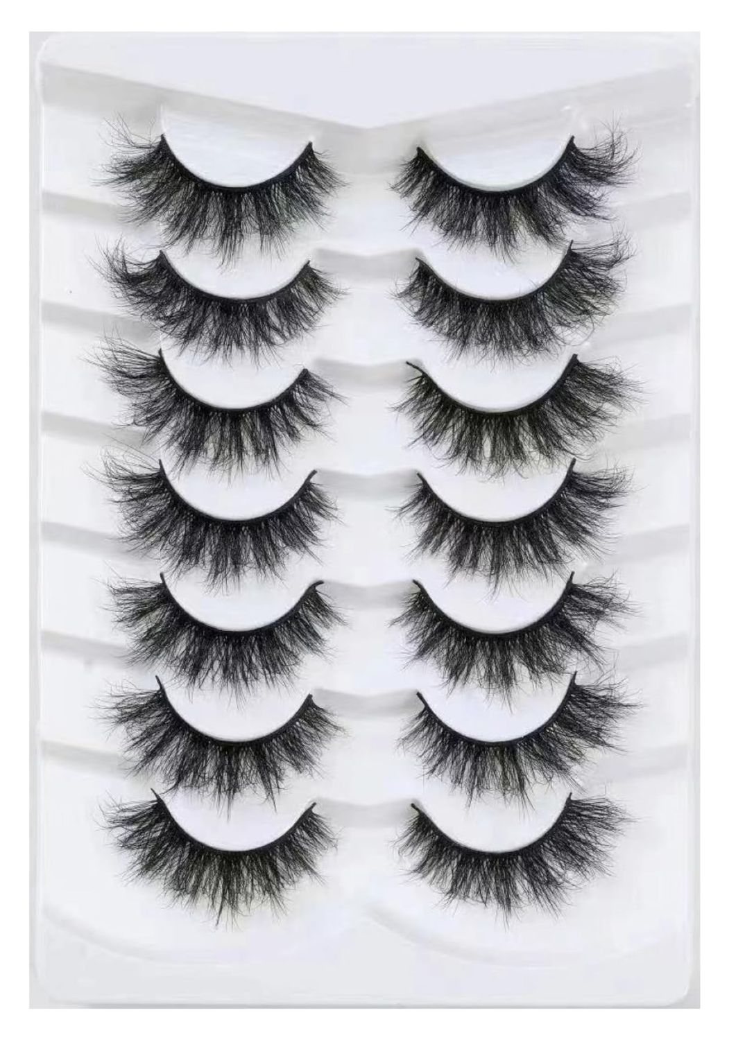 PAVONNE False Eyelashes Fluffy Mink Lashes Cat-Eye Look 18MM Black Wispy Long 8D Volume Fake Eyelash Strips 7 Pairs Pack