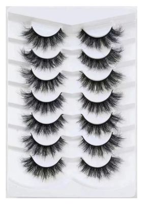 PAVONNE False Eyelashes Fluffy Mink Lashes Cat-Eye Look 18MM Black Wispy Long 8D Volume Fake Eyelash Strips 7 Pairs Pack