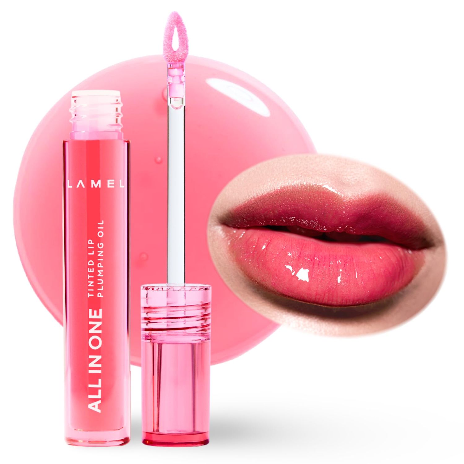 Lamel All-in-One Lip Oil - Lightweight, Tinted, Plumping, Hydrating Lip Gloss - Lip Balm for Day &amp; Night Use, Long-Lasting Lip Stain, Lip Glow Oil, No-Sticky Gloss, Lip Plumper Tint - Peachy 401