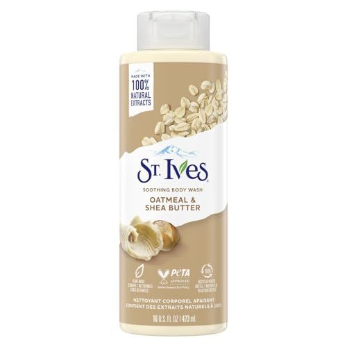 St. Ives Body Wash - Soothing Moisturizing Cleanser with Oatmeal &amp; Shea Butter, Natural Body Wash for Sensitive Skin Made with Plant-Based Cleansers and 100% Natural Extracts, 16 Ounces