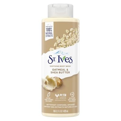 St. Ives Body Wash - Soothing Moisturizing Cleanser with Oatmeal &amp; Shea Butter, Natural Body Wash for Sensitive Skin Made with Plant-Based Cleansers and 100% Natural Extracts, 16 Ounces