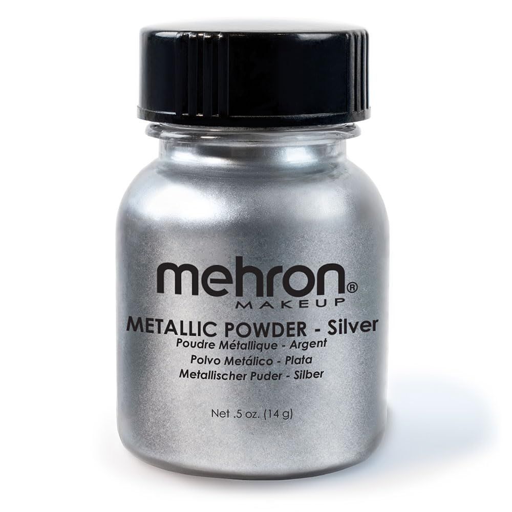 Mehron Makeup Metallic Powder | Metallic Chrome Powder Pigment for Face &amp; Body Paint, Eyeshadow, and Eyeliner .5 oz (14 g) (Silver)