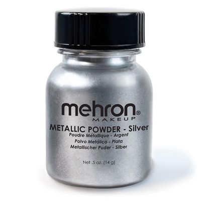 Mehron Makeup Metallic Powder | Metallic Chrome Powder Pigment for Face &amp; Body Paint, Eyeshadow, and Eyeliner .5 oz (14 g) (Silver)