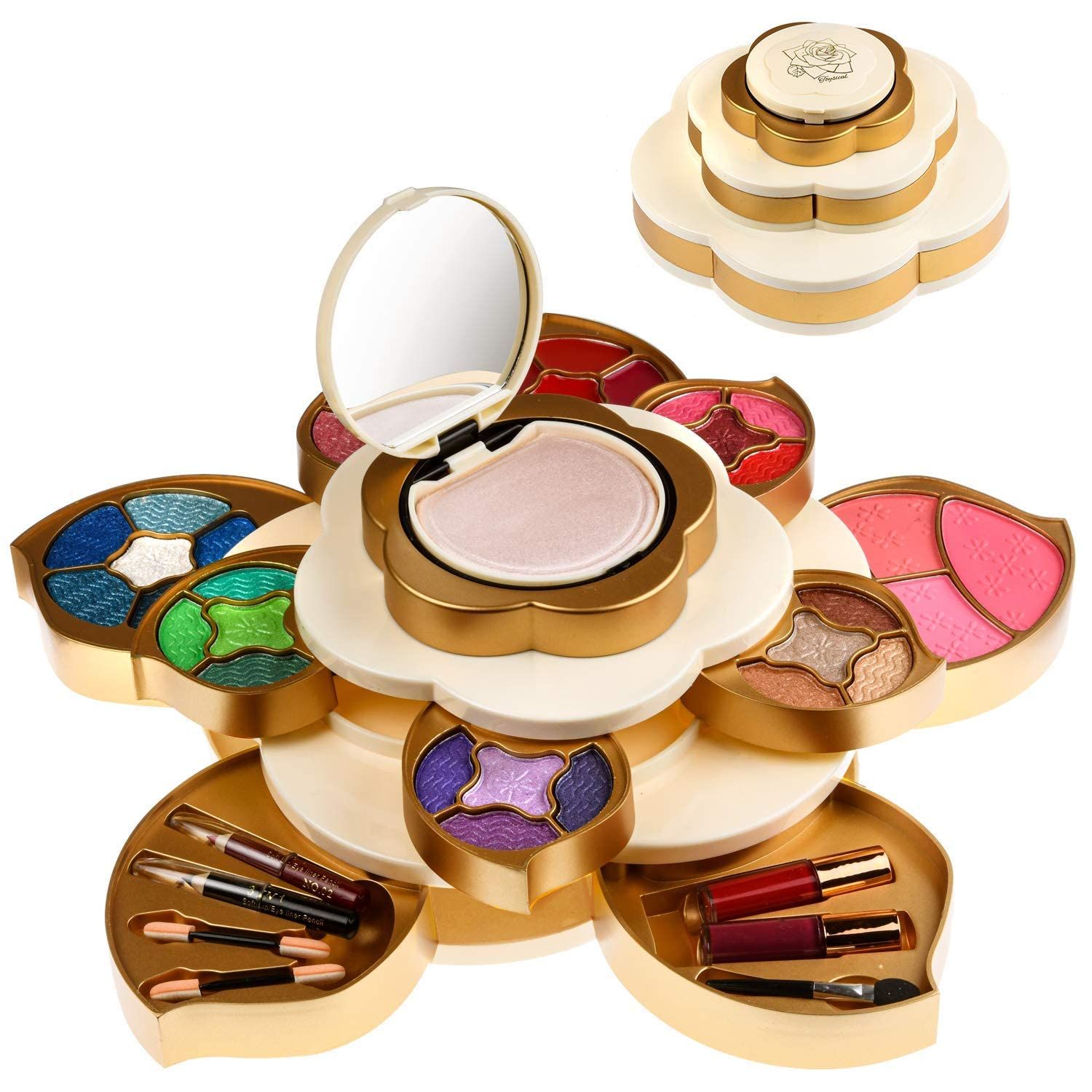Makeup Kit for Teens and Women - Flower Makeup Set for Girls with Pigmented Eyeshadows, Lip Creams, Blushes, Concealer and Mirror - CoralBeau Matte Lipstick 12 Units set (Flower Makeup Kit)