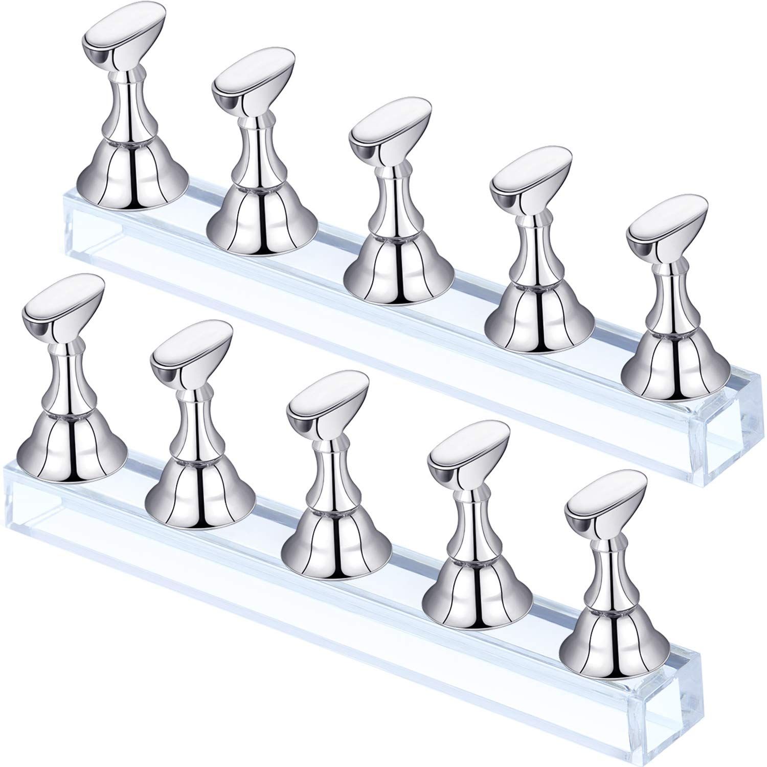 2 Sets Acrylic Nail Display Stand Nail Practice Holder Magnetic Nail Practice Stand Fingernail DIY Nail Stand for False Nail Manicure Tool Salon Use (silver)