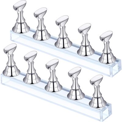 2 Sets Acrylic Nail Display Stand Nail Practice Holder Magnetic Nail Practice Stand Fingernail DIY Nail Stand for False Nail Manicure Tool Salon Use (silver)