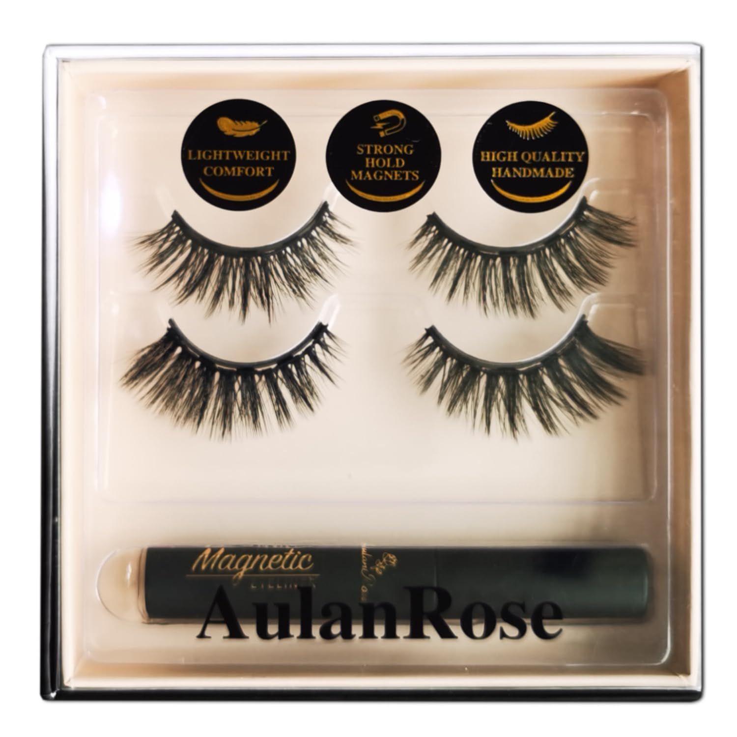 AulanRose Magnetic Eyelashes with Eyeliner 60 Wears of Reusable Volume Faux Mink Magnetic Lashes, Dramatic Medium Cat Eye Style, Cruelty-Free &amp; Vegan
