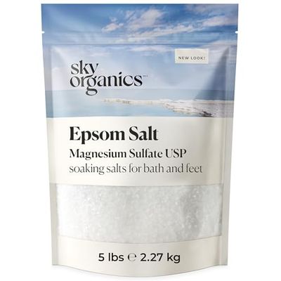 Sky Organics - Epsom Salt Bath Soak, 5 lbs - Magnesium Sulfate USP - 100% Pure, Medium Grain - Unscented - Soaking Bath Salts - Resealable Bag - Natural, Vegan &amp; Cruelty Free - Self Care - Bath &amp; Feet