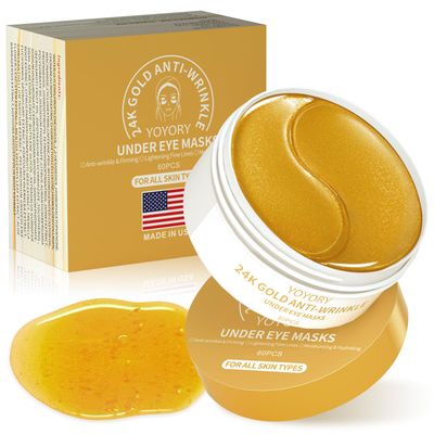 YOYORY Under Eye Patches - Eye Gel Masks for Wrinkles, Dark Circles, Puffy Eyes, Fine Lines, Eye Bags Treatment with Hyaluronic Acid Collagen, Moisturizing Hydrating 60Pcs,Gold