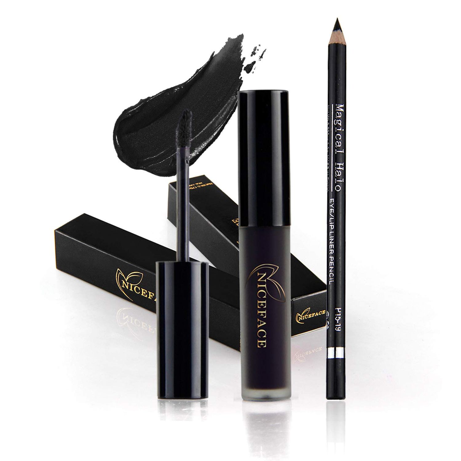 Coosa Professional Makeup Matte Liquid Lipgloss &amp; Lip Liner Set Long Lasting Waterproof Liquid Lipstick Set, Black (2 PCS)