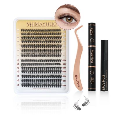 Mayhug Lash Extensions Kit Individual Lashes Cluster Lashes Wispy Natural 280pcs DIY Eyelash Extension Kit Cluster Lashes D Curl 8-15Mix Individual Extension Clusters at Home (30D40D Kit)
