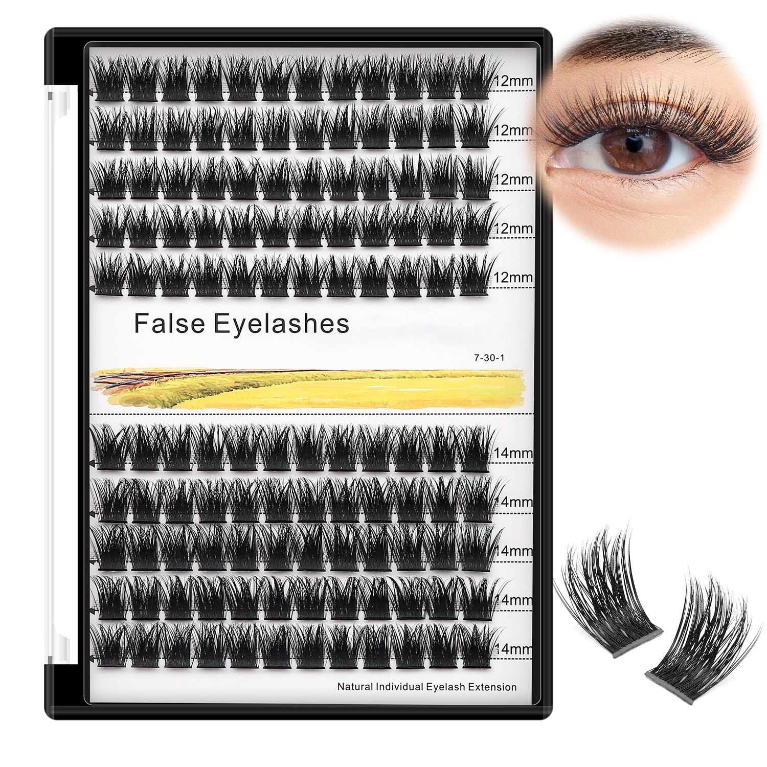 Bodermincer 120 Clusters 10mm12mm12mm14mm14mm16mm Mixed Wide Cluster False Eyelash Individual Cluster EyeLashes Grafting Fake False Eyelashes Eyelash Extension (Black 12mm14mm Mixed)