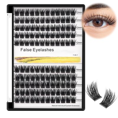 Bodermincer 120 Clusters 10mm12mm12mm14mm14mm16mm Mixed Wide Cluster False Eyelash Individual Cluster EyeLashes Grafting Fake False Eyelashes Eyelash Extension (Black 12mm14mm Mixed)