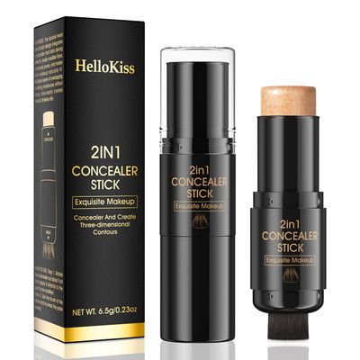 2 In 1 Highlighter Makeup Stick with Built-In Brush, Glow Highlighter Stick Makeup for Face and Body, Long Lasting, Waterproof, Matte (#03)