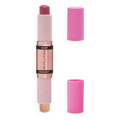 Revolution, Blush &amp; Highlight Stick, Dual Ended, Highly Pigmented, Blendable Formula, Mauve Glow, 2 X 0.15 Oz.