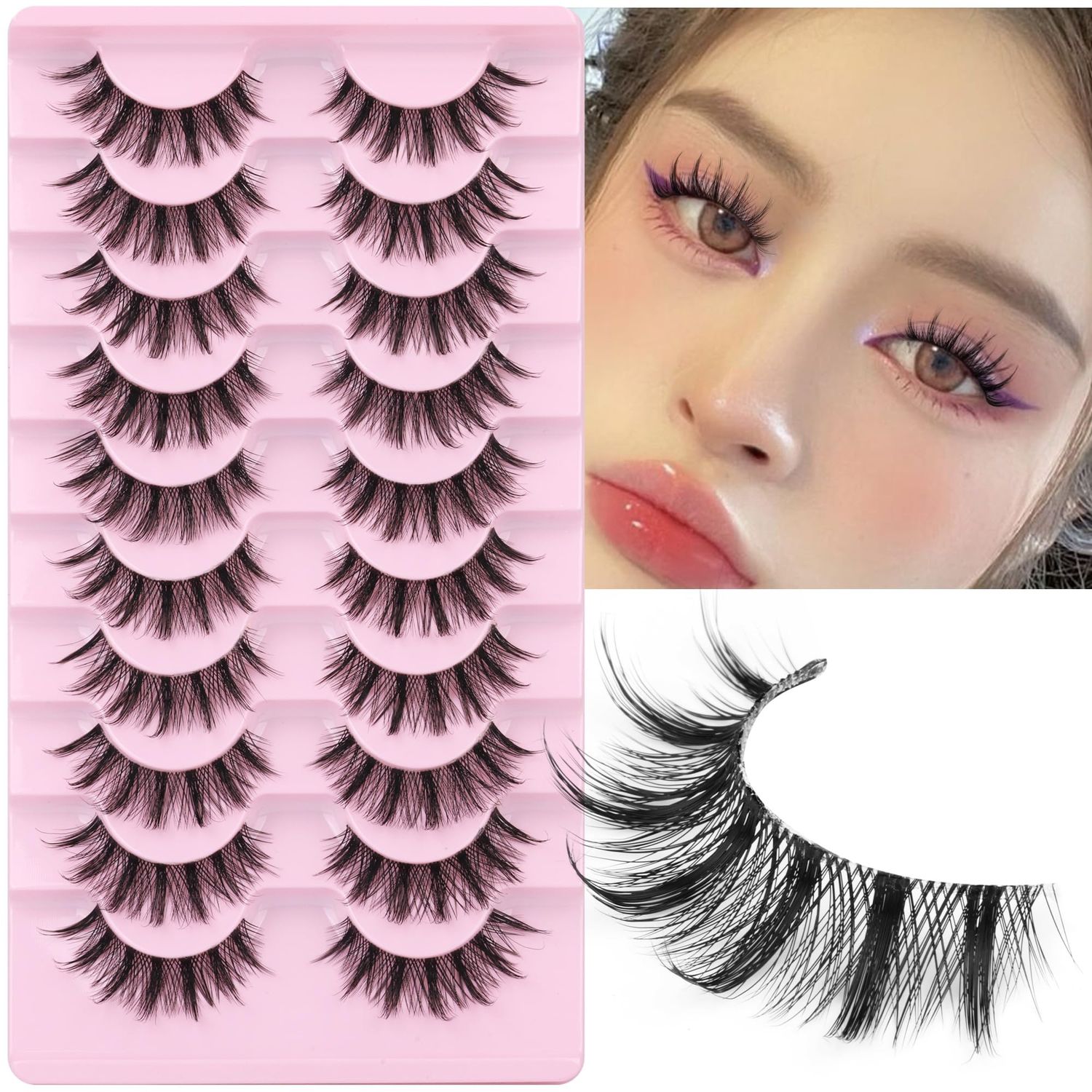 Manga Lashes Natural Look Anime False Eyelashes Wispy False Lashes 3D Eye Lashes Pack 15mm Volume Fake Eyelashes 10 Pairs Korean Lashes CORUSCATE