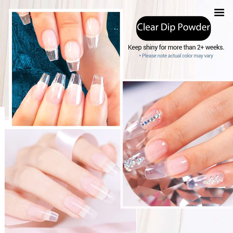 AZUREBEAUTY Dip Powder Clear Color 2Oz56g, Basic Transparent Acrylic Dipping Powder Crystal French Nail Art Starter Manicure Salon DIY at Home, Odor-Free, Long-Lasting, No Nail Lamp Needed