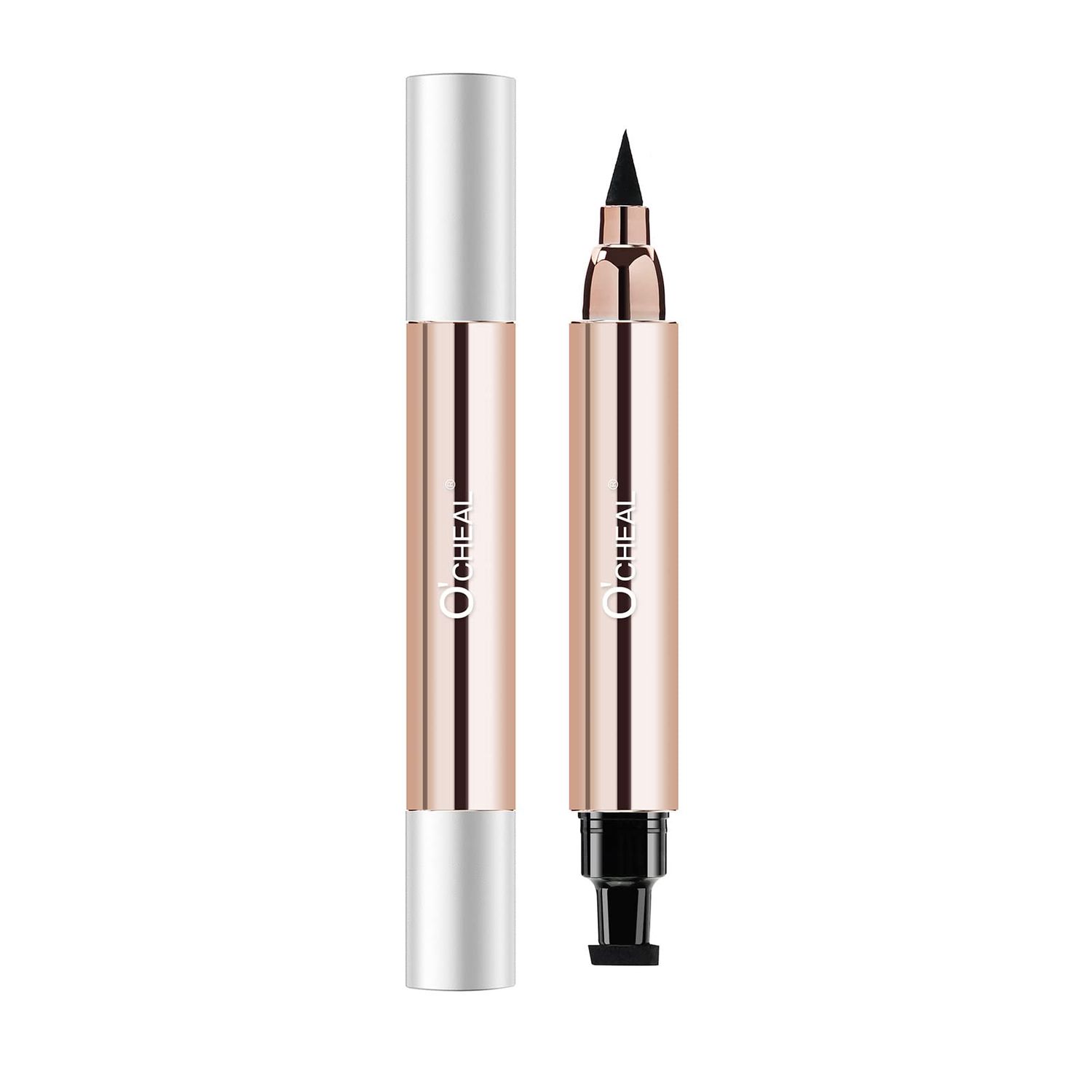 O&#39;CHEAL 2 in 1 Professional Makeup Black Liquid Eye Liner Pencil for Women, Perfect Blend Eye Definer for Precise or Smudged Look, Premium Wing Cat Eyes Stamp Eyeliner