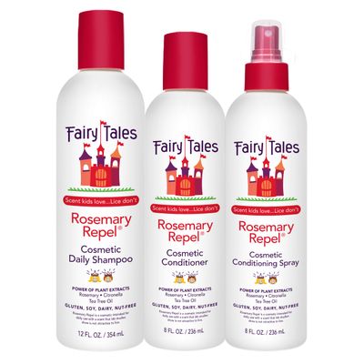 Fairy Tales Rosemary Repel Daily Kids Shampoo, 12 fl oz., Conditioner, 8 fl oz. &amp; Conditioning Spray, 8 fl oz. Star Trio- Kids Like the Smell, Lice Do Not