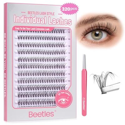 Beetles Lash Clusters 320pcs Individual Lashes 30D Eyelash Clusters 8-16mm Cluster Eyelash Extensions C Curl False Eyelashes DIY Natural Wispy Cluster Lashes (C020, 30D, 8-16mm)