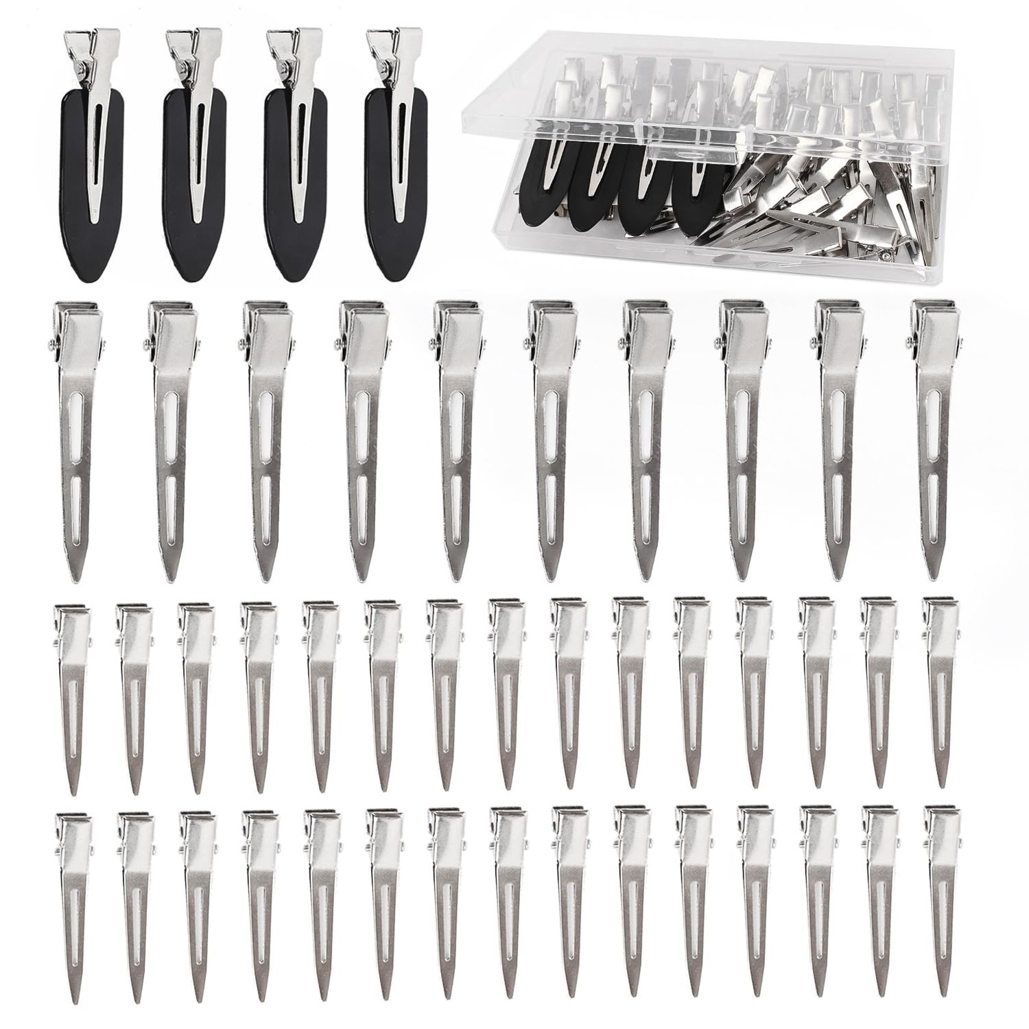 Dgeclr Hair Clips for Women Styling, 44Pcs Metal Duck Billed Pin Curl Clips, Hair Pins, Salon, Makeup, Hair Dyeing, Silver &amp; Black
