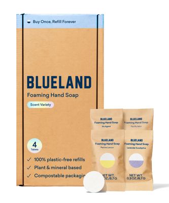 BLUELAND Foaming Hand Soap Tablet Refills - 4 Pack | Eco Friendly Products &amp; Cleaning Supplies | Variety Pack Scents | Makes 4 x 9 Fl oz bottles (36 Fl oz total)