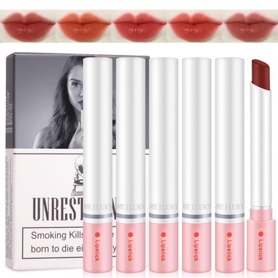 5 Colors Matte Cigarette Lipstick, Little Smoke Lipstick Cigarettes, Moisturizing Matte Cigarette Lipstick Long Lasting Velvet Lipstick Set (5 Colors)