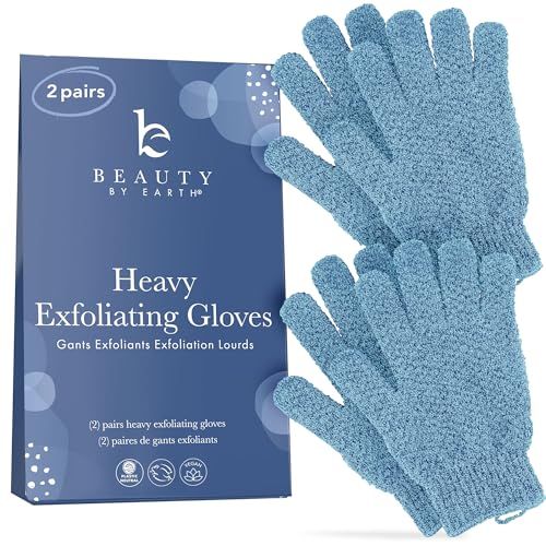 Exfoliating Glove (4 Pcs, 2 Pairs) - Heavy Exfoliate Glove for Dead Skin Bath Exfoliating Gloves for Shower Spa Massage &amp; Body Scrub - Shower Gloves Exfoliating for Women &amp; Men