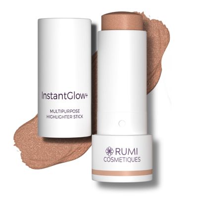 Rumi Cosmetiques InstantGlow Multipurpose 4-in-1 Highlighter Stick For Older Women - Radiant Glow &amp; Nourishing Formula - For Face, Shoulders, Decolletage - For Sensitive Eyes (Cinnamon, Regular)