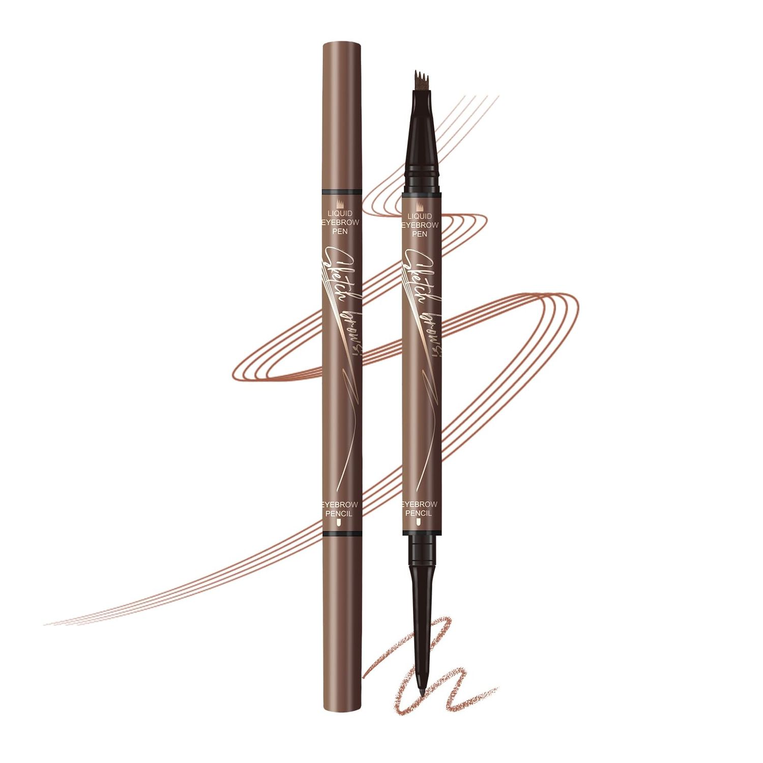 Music Flower eyebrow pencil,Dual-Ended Microfilling Eyebrow Pen, Liquid Eyebrow Pen with 4 Micro Brush-Tip Applicator &amp; Brow Defining Eyebrow Pencil with Precision Tip (Brown)