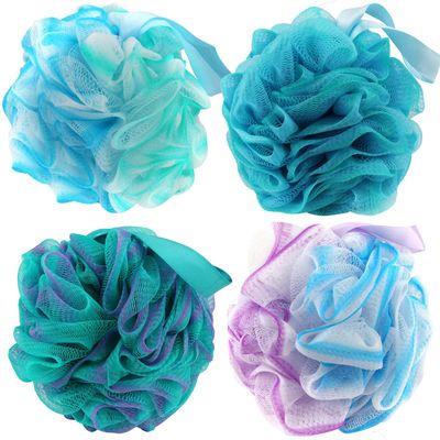 Chuya Bath Sponges Loofahs 70 Grams Large Size,4 Pack Shower Sponge Exfoliating Cleaning Bath Loofa Body Scrubber Balls for Women Men Children Washing