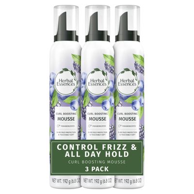 Herbal Essences Curl Boosting Mousse, Frizz Control for Curly &amp; Wavy Hair, Long-Lasting Hold with Berry Scent, Paraben &amp; Dye-Free, Cruelty-Free, 6.8 Fl Oz Each, 3 Pack