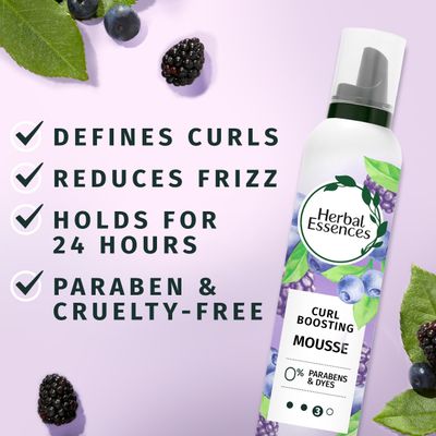 Herbal Essences Curl Boosting Mousse, Frizz Control for Curly &amp; Wavy Hair, Long-Lasting Hold with Berry Scent, Paraben &amp; Dye-Free, Cruelty-Free, 6.8 Fl Oz Each, 3 Pack