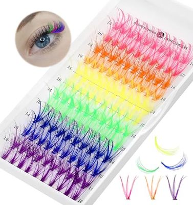 Colored Lash Clusters, Heasy Colored Lash Extensions Individual Lashes D Curl DIY Eyelash Extension Wispy 14mm 16mm Mixed 6 Colorful Cluster Lashes Pack, Blue,Green,Orange,Pink,Purple