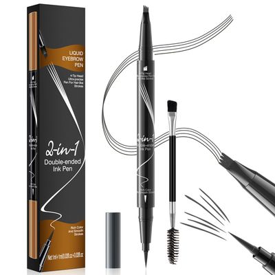 TreatMe Microblading Eyebrow Pen - Waterproof 2-in-1 Dual-Ended Eye Brow Pen with 4-Fork-Tip Brow Pen and Precise Brush Create Natural Looking Defined Eyebrows Last All Day