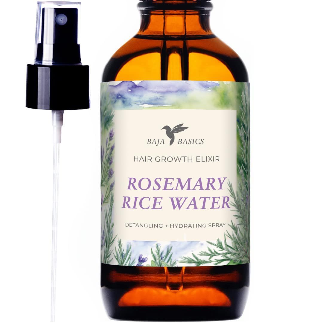 Baja Basics Rosemary Rice Water for Hair Growth Spray - Longsheng Rice Water Spray &amp; Rosemary Oil for Hair - Scalp Treatment for Strengthening, Thickening &amp; Hydrating Dry Hair for Men &amp; Women - 4oz