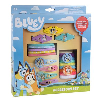 Luv Her Bluey Girls 20 Piece Accessory Set with 3 Barrettes, 4 Snap Hair Clips, 5 Elastics and 8 Terry Ponies- Ages 3