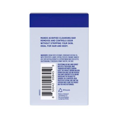 Mando Acidified Cleansing Bar - 24-Hour Odor Control - Removes Odor Better than Soap - Moisturizing Formula - SLS Free, Paraben Free - Safe For Sensitive Skin - Pro Sport
