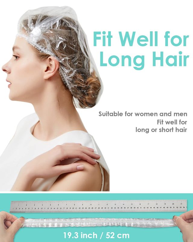 Auban 100PCS Disposable Shower Caps, Plastic Clear Hair Cap Large Thick Waterproof Bath Caps for Women, Hotel Travel Essentials Accessories Deep Conditioning Hair Care Cleaning Supplies(20.5")