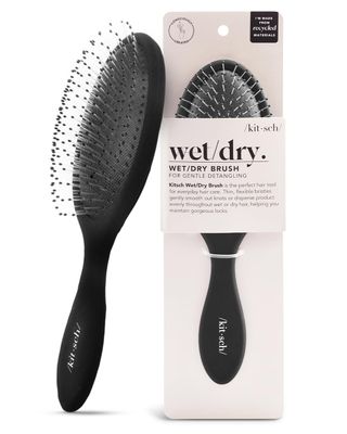 Kitsch Hair Detangler Brush - Soft Bristle Detangling Brush for Women, Curly &amp; Straight, Dry &amp; Wet Hair Brush, Tangle Free Hair Brush, Flexible Bristles Comb, Travel-Friendly - Black
